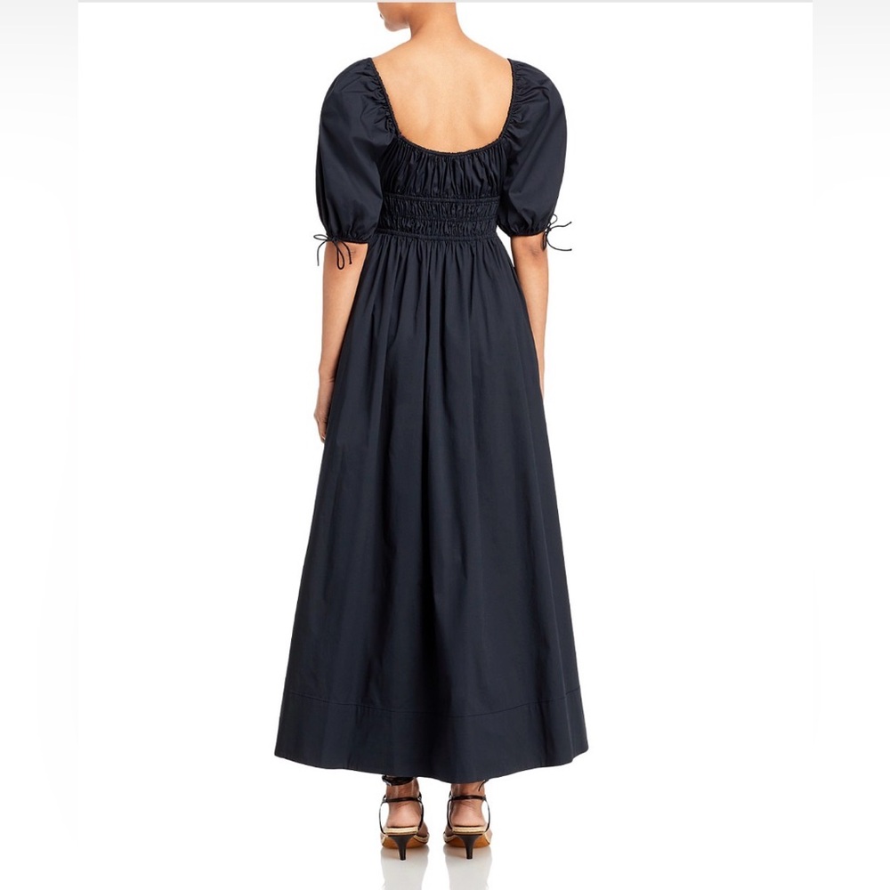 STAUD Black Puff Sleeve Maxi Dress – Smocked Empire Waist Cotton Poplin, Large - Picture 2 of 9